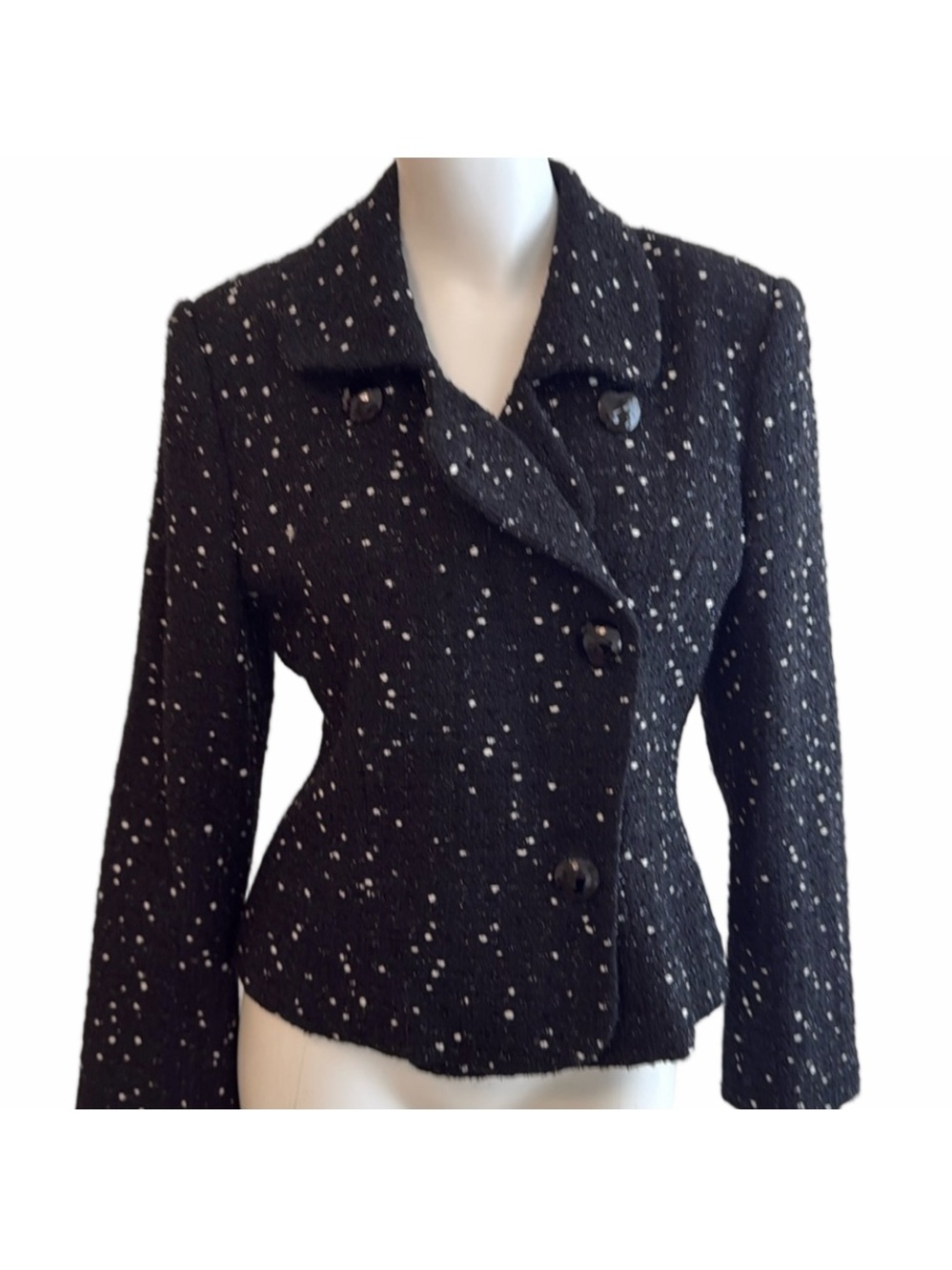 Banu Paris Black Wool Blend Textured Jacket Size 8 Vintage